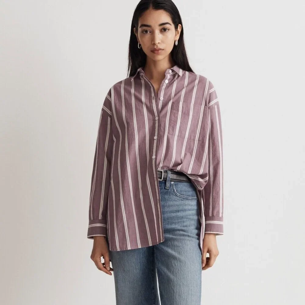 MADEWELL STRIPED POPLIN OVERSIZED SHIRT in IRIS BLOOM - Picture 2 of 9